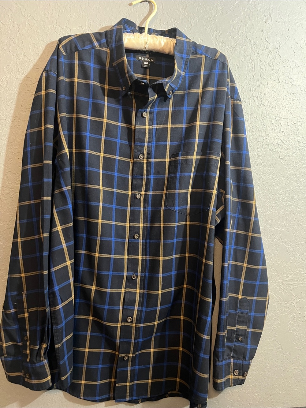 George Men’s Black and Blue Plaid Button-Down Shirt